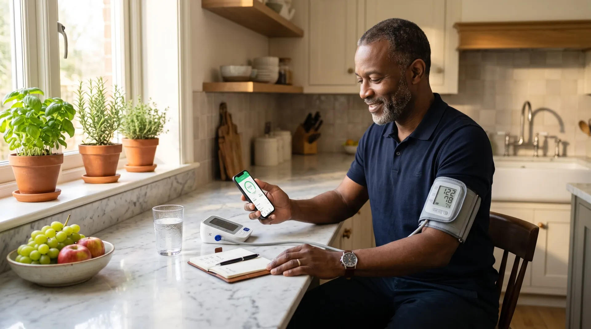 Someone taking a blood pressure reading at home