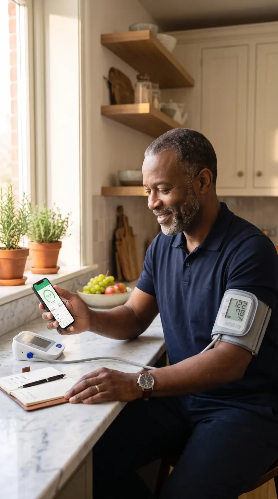 Someone taking a blood pressure reading at home