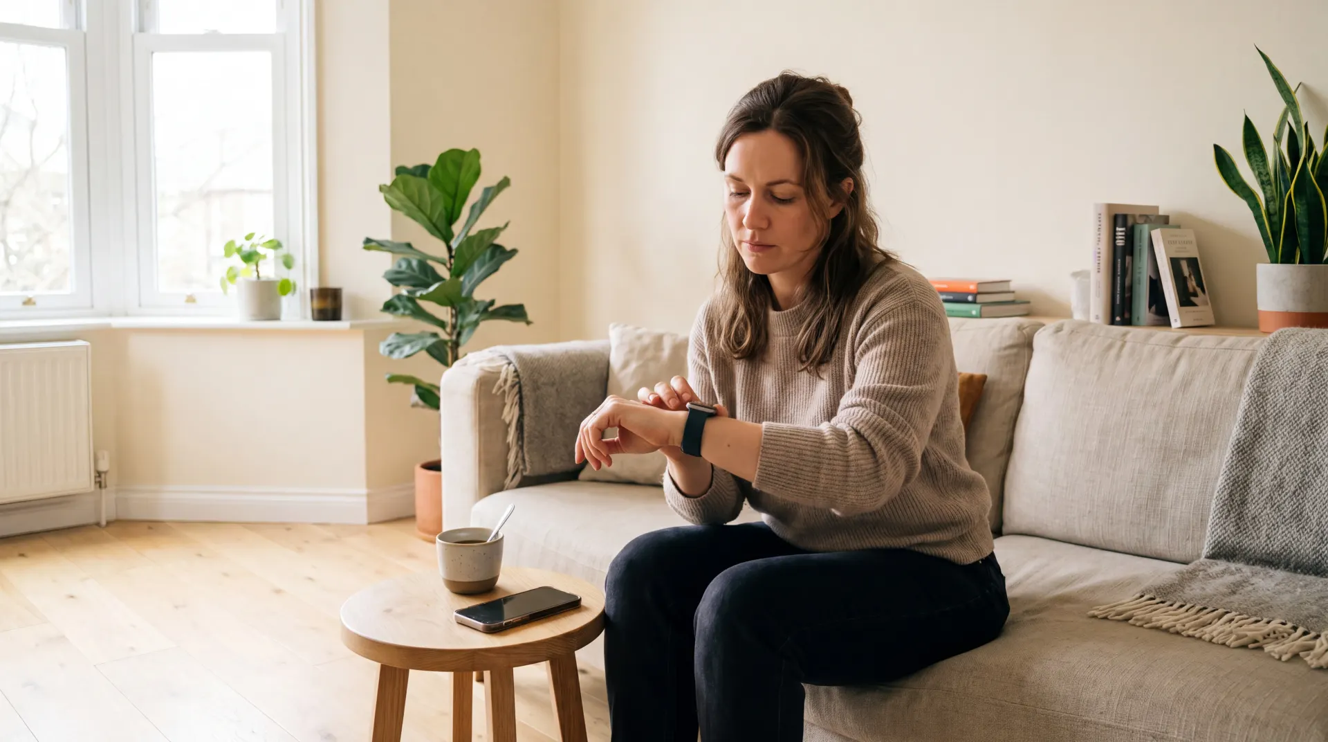 A person wearing a connected watch during daily activity