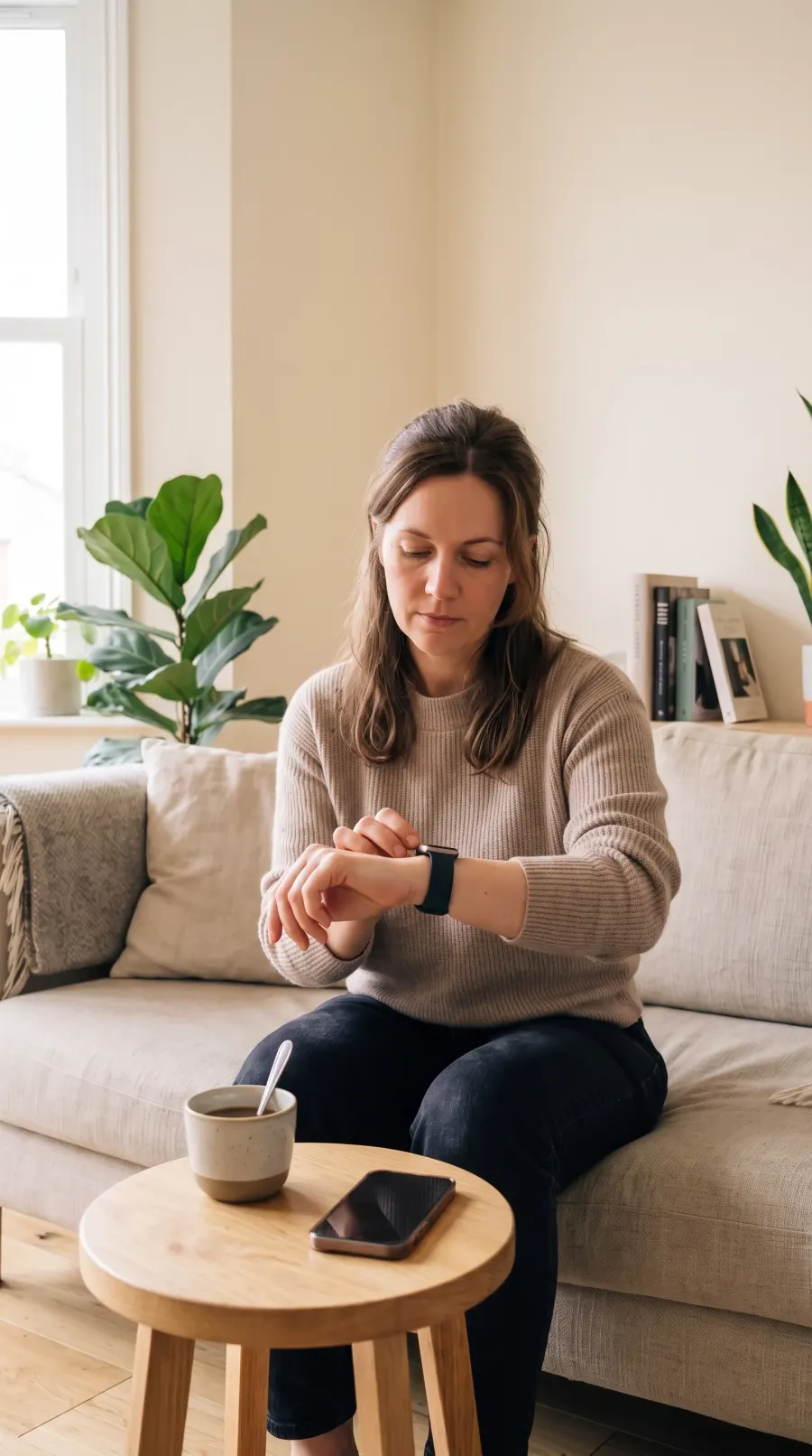 A person wearing a connected watch during daily activity